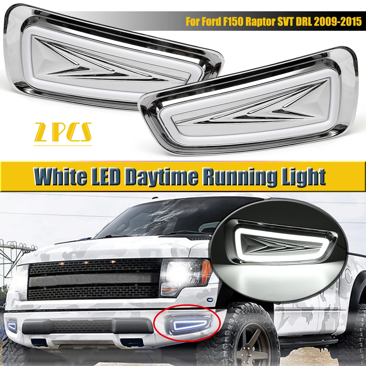 2Pcs/set 12 24V White LED DRL Daytime Running Light For Ford F150