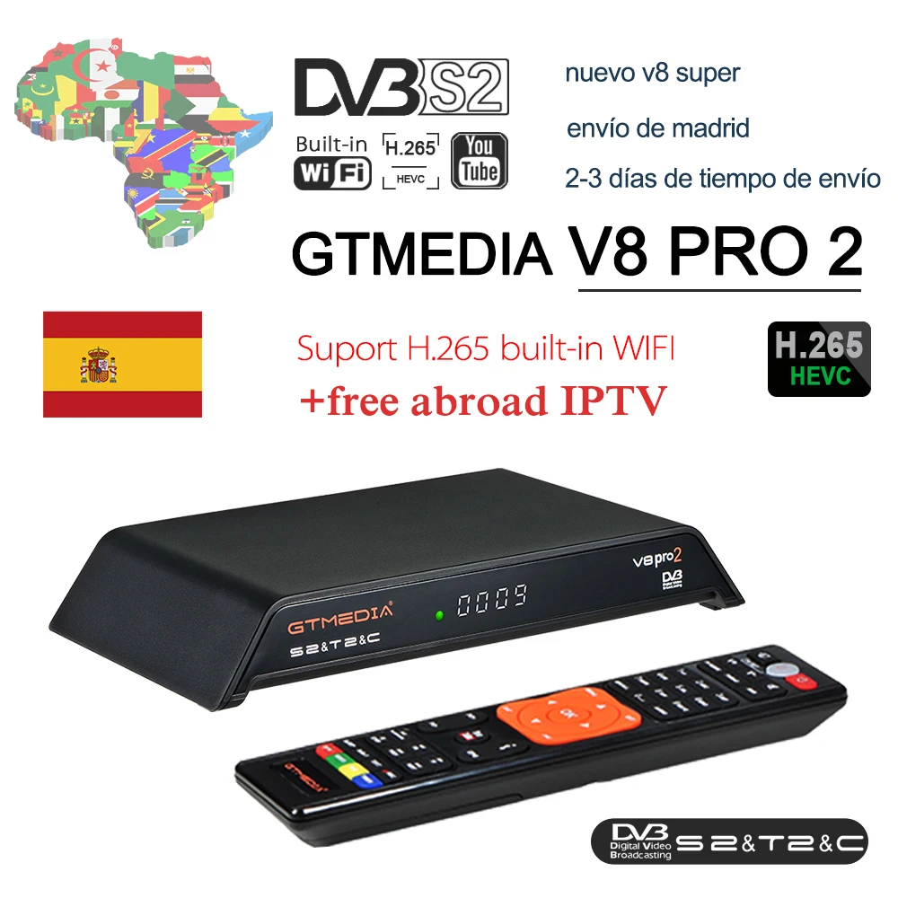 

GTmedia V8 Pro 2 Receptor DVB-S2 DVB-C DVB-T2 Built-in WiFi H.265 Support IPTV PowerVu DRE &Biss key Satellite TV Receiver 1080P