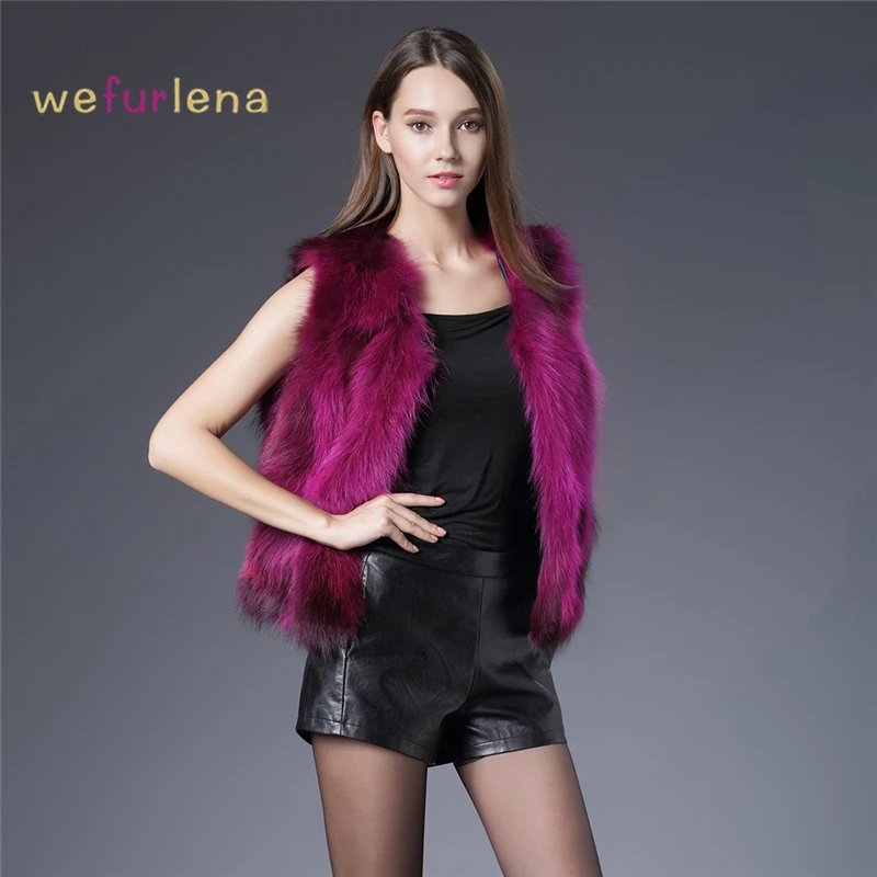 Naturelle Veste Chien Courte Outwear Couleur Femmes pourpre rouge Gilet Raton Véritable Manteau Casual Laveur Champagne Fourrure Gradient rose Viverrin Réel 2017 De wqPx86vPg