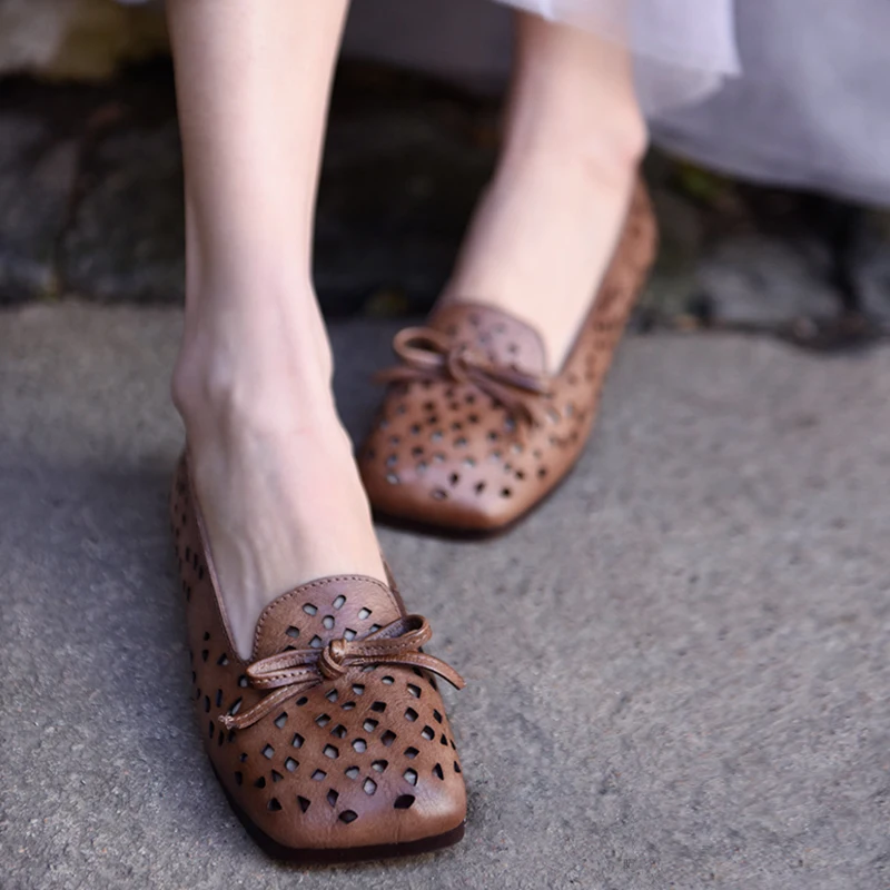 

Artmu Original Spring and Summer Genuine Leather Women Shoes Butterfly-knot Hollow Out Flat Sole Soft Handmade Flats 1808-15A