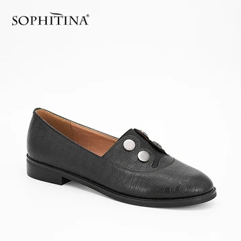

SOPHITINA Lady Flats Black Genuine Leather Round Toe Office Women Shoes 2019 New Fashion Retro Slip-on Sheepskin Oxford Flat P30