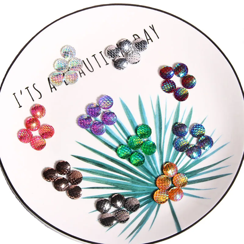 

100PCS/LOT 12mm No Hole decorative bling AB fish scale mermaid crystal rhinestone flat back embellishment can mix colors(PA-1)