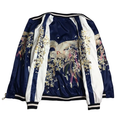 

Women blue phoenix embroidery bomber jacket ladies spring autumn loose plus size flower embroidery flight bomber jacket 2018