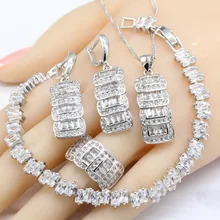 925 серебряные Свадебные Ювелирные наборы для женщин Белый полудрагоценный браслет серьги ожерелье кулон кольца Подарочная коробка