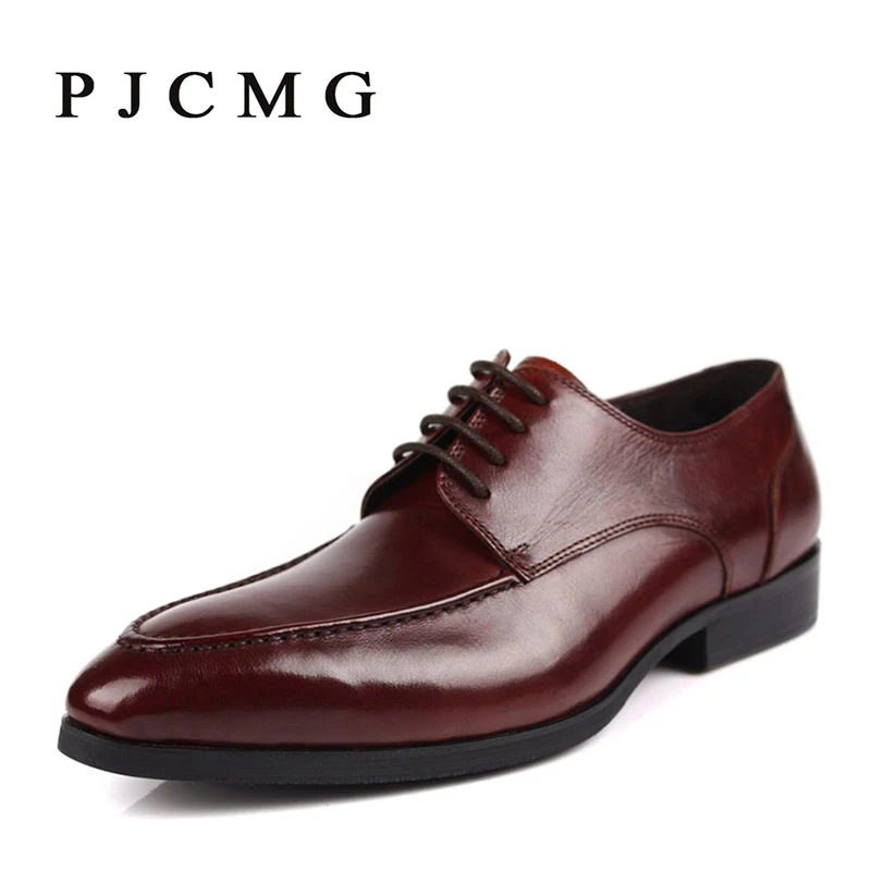 

PJCMG Brand High Quality Mens Large Size Oxfords Genuine Leather Pointed Toe Shoes Business Dress Shoes men Dress Shoes