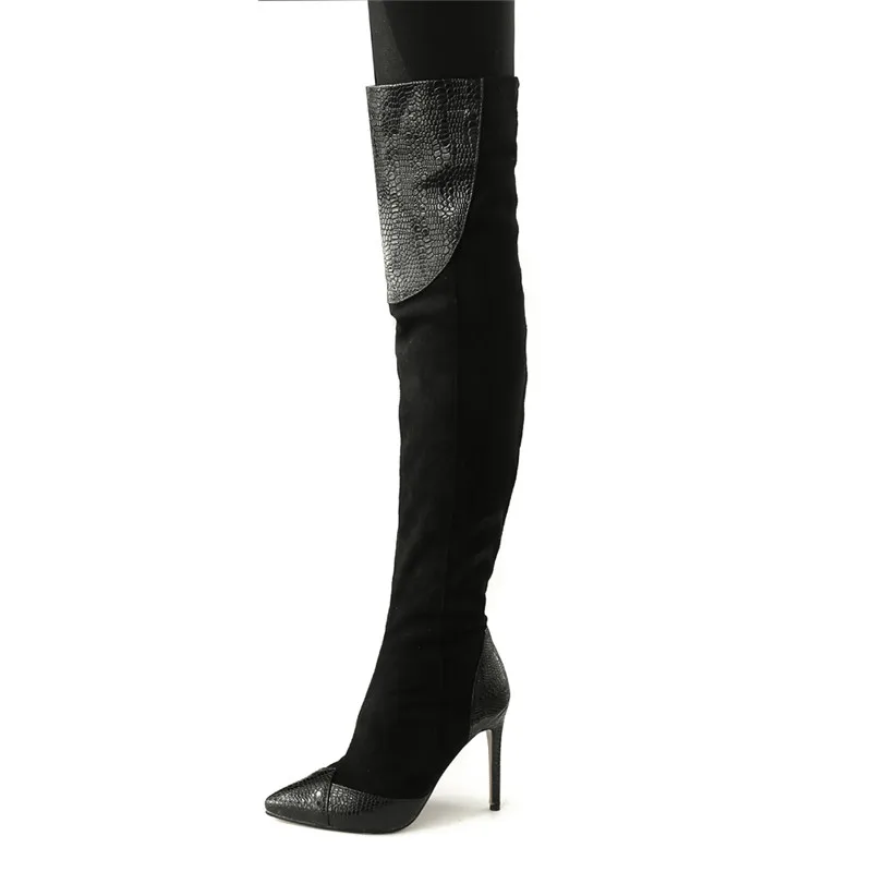 MORAZORA/ г. Большой размер 33-46, Сапоги выше колена женские пикантные ботфорты из флока обувь на высоком каблуке осенние ботинки с острым носком