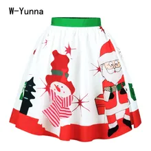 W-Yunna Рождество эластичная высокая талия трапециевидная Расклешенная миди юбка для женщин Санта Клаус Печать 3D Качели повседневные юбки для вечеринок