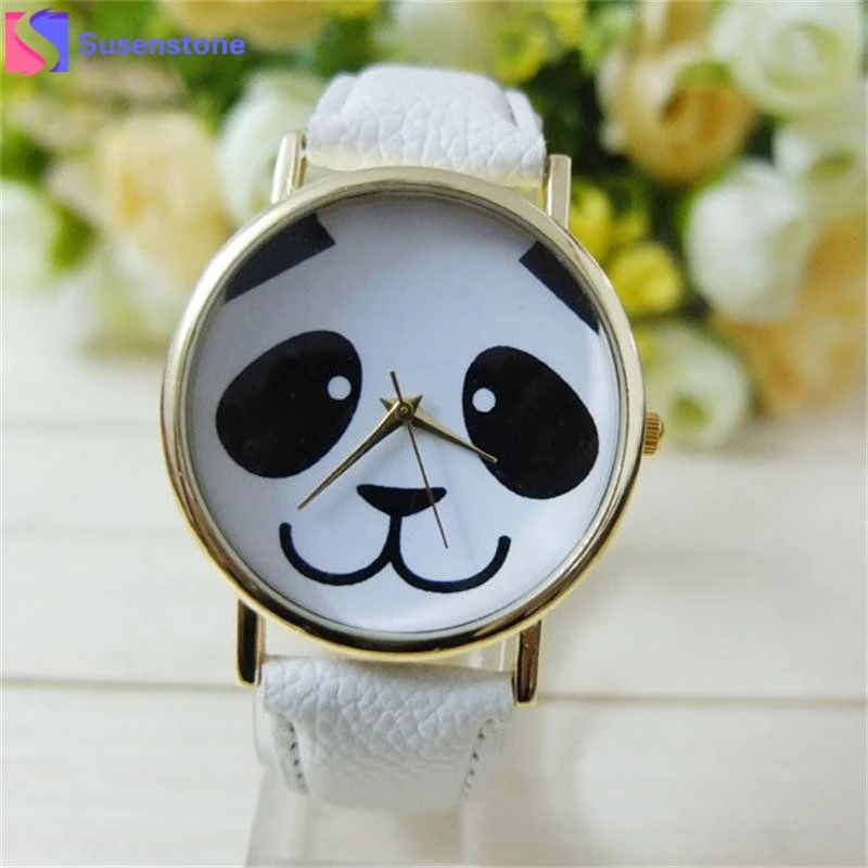 

Casual Watch Relogio Feminino Faux PU Leather Band womens Watch Fashion Panda printed Quartz Wrist Women Watch clock 2016 hot