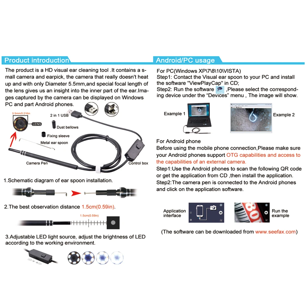USB Port Ear and Nose Endoscope 2 in1 5.5mm Visual Lens Mini Camera DDES01 Earpick Otoscope Endoscope Borescope for PC Windows USB Port Ear and Nose Endoscope 2 in1 5.5mm Visual Lens Mini Camera DDES01 Earpick Otoscope Endoscope Borescope for PC Windows