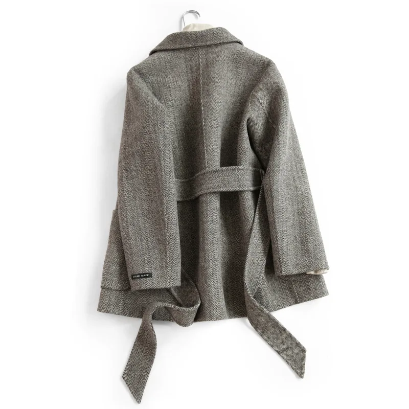 Зимнее теплое Женское шерстяное пальто с карманами и поясом, куртка, пальто с поясом, верхняя одежда