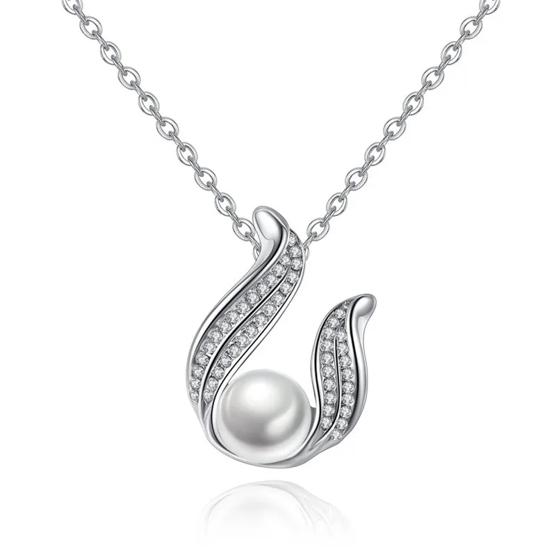 White Simulated Pearl Pendant Necklace For Women Silver Color Angel Wings Beads Necklaces Vestidos Wedding Fashion Jewellery N87 ( (2)