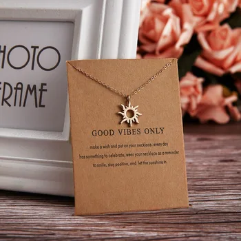

48cm Shorter Necklace Sun Pendants & Necklaces Good Vibes Only Wish Card Jewelry Gold Color Choker Clavicle Chains Necklace Gift