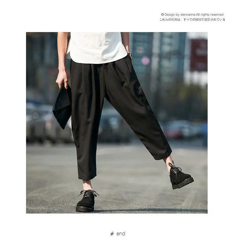 Японский стиль Модные Молодежные свободные мужские брюки летние уличные повседневные шаровары длиной до щиколотки тонкие мужские брюки, большой размер