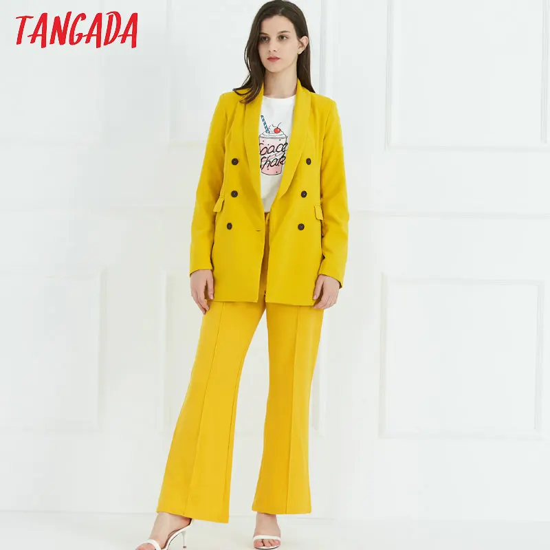 Tangada брючный костюм желтые брюки брюки с высокой талией брюки с завышенной талией высокая посадка офисный стиль классические брюки брюки со стрелкой SL163
