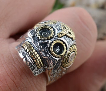 

100% Real 925 STERLING SILVER high quality Punk Cross Skull Vintage Individuality rings infinity men jewelry Luxury A112