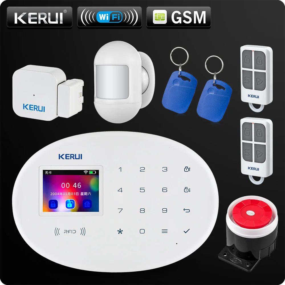 KERUI W20 новая модель Беспроводная 2,4 дюймов Сенсорная панель WiFi GSM система охранной сигнализации приложение RFID мини подвижный PIR датчик сирена - Цвет: kit2