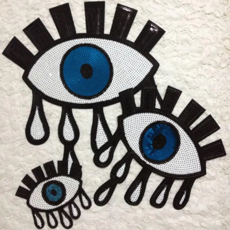 

sequined tinsel paillettes eye Iron On Embroidered Patch For Cloth Cartoon Badge Garment Appliques DIY Accessory