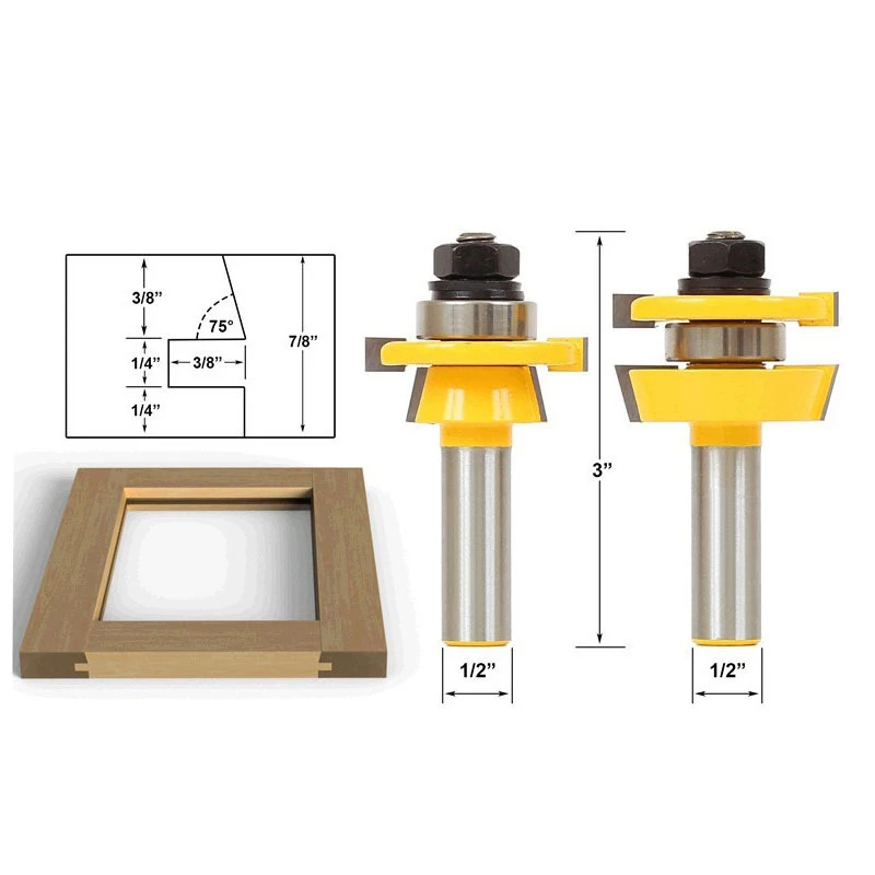 

2 pcsRail and Stile Router Bits - 2 Bit Round Over - 1/2" Shank door knife Woodworking cutter Tenon Cutter for Woodworking Tools