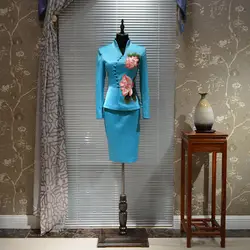 Новый дизайнер ручной работы китайские блейзеры с вышивками костюм юбки костюм Офисная Женская профессиональная одежда высокого класса