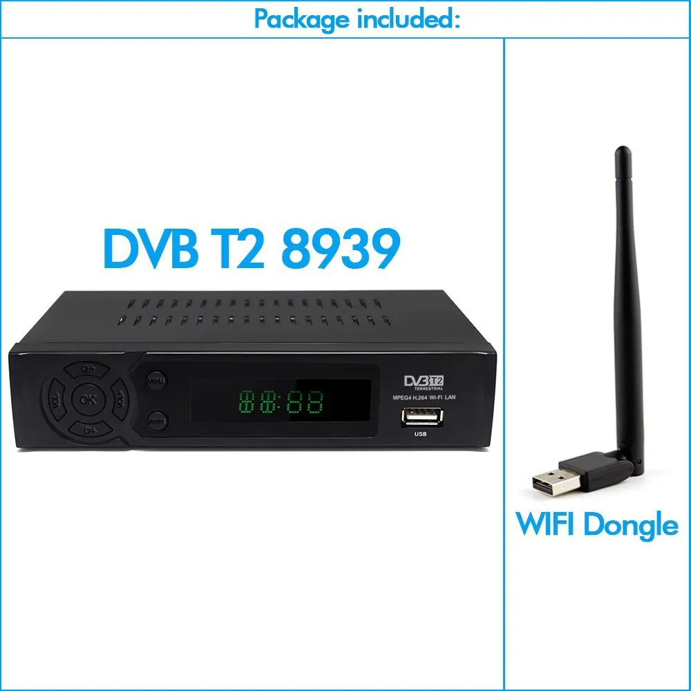 Full HD DVB T2 цифровой эфирный приемник Поддержка Youtube FTA 1080P RJ45 USB WIFi DVB-T2 ТВ-приставка тюнер рецептор ТВ-приставка - Цвет: TV BOX-WIFI