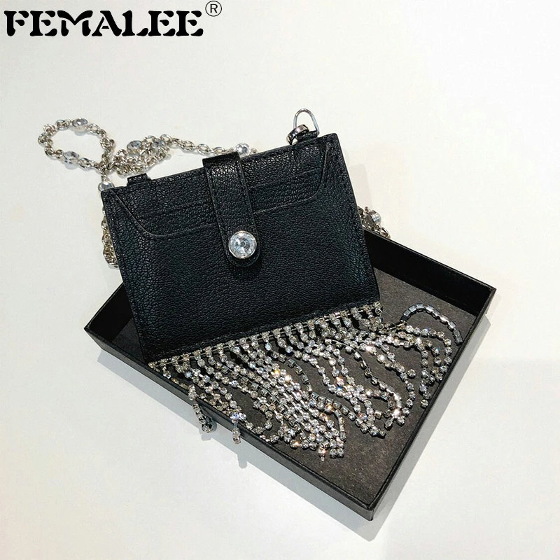 

2019 New Cow Leather Purses Handbags Women's Bag Diamonds Tassel Card package Cowhide Rhinestone Chains Shoulder Crossbody Bags