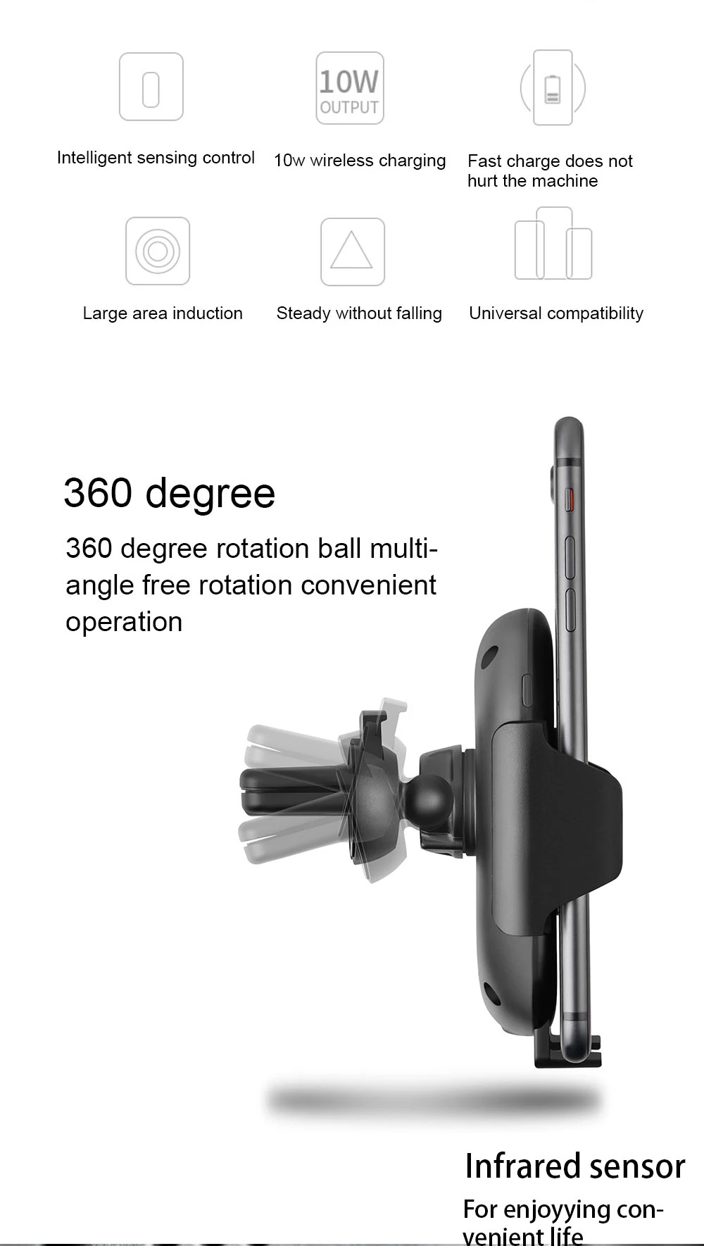 NYFundas Q1 360 Degree Rotation Car Wireless Charger For iphone X 8 8Plus Note 9 8 7 5 Folding Sensor Charging Phone Pad Docking (2)