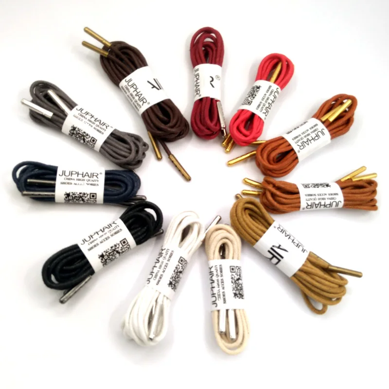 1-12 Pairs White High Quality Unise Laces Waxed Round Shoelaces Sneaker Solid Polyester Twisted Boots Shoes Metal Head Shoelaces