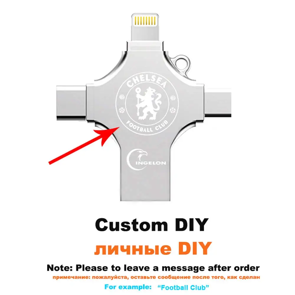 4in1 DIY Logo Ingelon 4в1 металлический крест Флешка 16 ГБ 32 ГБ 64 Гб 128 ГБ цоколь usb 2,0 Кристиан карта памяти Пользовательский логотип зашифрованный USB C для iphone - Цвет: 4in1 DIY Logo