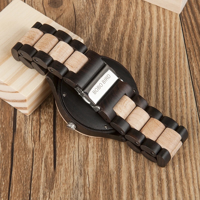 BOBO BIRD Timepieces Men Wood Watches Luxury Handmade Quartz Watches Two-tone Wooden Drop Shipping