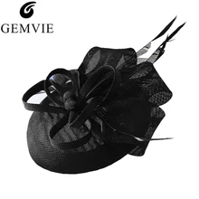 GEMVIE, женская элегантная шляпа-Вуалетка с цветком и перьями, Коктейльная Кепка, для девушек, для свадебной вечеринки, для церкви, Pillbox, шляпа, Fedora, аксессуары для волос