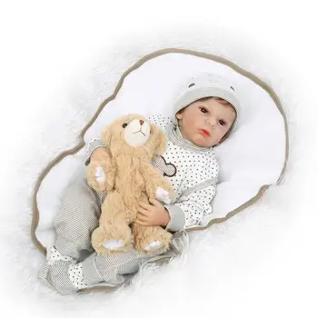 

Hotsale 55cm Soft Body Silicone Reborn Baby Dolls Toy Realistic Newborn Baby Doll With Bear Toy Brinquedos
