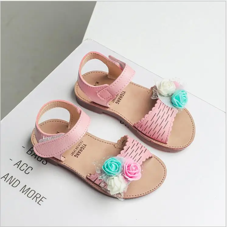 

New Pu Leather Girls Shoes kids Summer Baby Girls Sandals with flower Shoes Skidproof Toddlers Infant Children Kids Beach Shoes