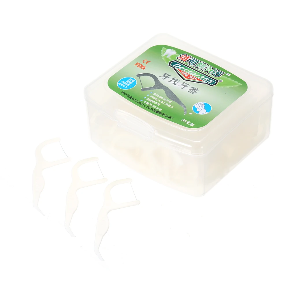 80Pc Disposable Plastic Toothpicks Teeth Cleaning Dental Flosser
