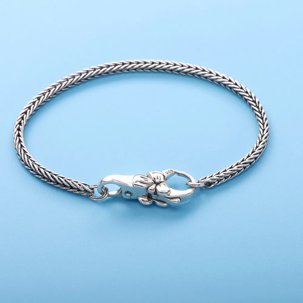 Kopen Moonmory Real 925 Sterling Zilver Grijze Armband Vintage Stijl Voor Unisex Europa Populaire Diy Sieraden Pruim Gesp Armband