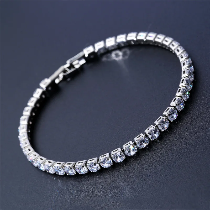 Роскошные теннисные браслеты 4 мм с кубическим цирконием, цепочка со льдом, кристалл, свадебный браслет для женщин и мужчин, золотой, серебряный браслет, ювелирное изделие