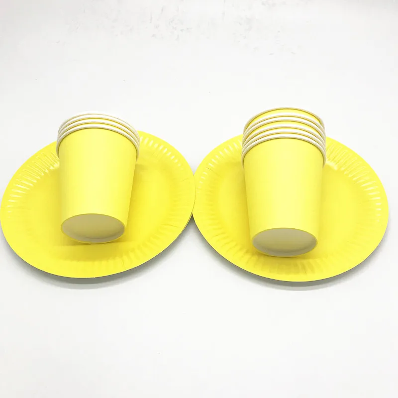 

20pcs/lot yellow theme Plates Cups Baby Shower Party Decorations Plain Color Theme Birthday Party Supplies Yellow disposable cup