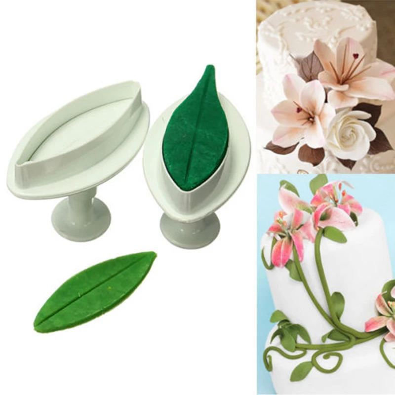 

New 2019 2Pcs Cake Lily Petals Plunger Fondant Decorating Sugarcraft Leaf Mold Cutter Tools
