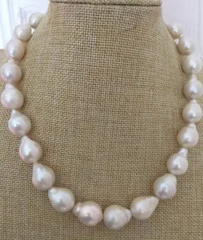 

elegant 14-15mm south sea baroque white pearl necklace 18inch 14K Gold Clasp KKK