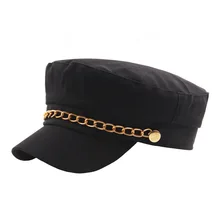 Цепь Темно-синяя шапка s хлопок черная шляпа для женщин мужчин и женщин Военная Кепка модная Плоская верхняя кепка газетчика военная шляпа для женщин