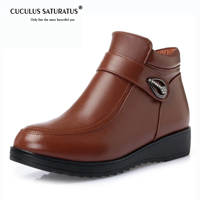 

Cuculus Woman Genuine Leather Boots Fashion Ankle Boots Female Wedges Platform Shoes Fur Winter Snow Boots Plus Size 35-43 1782
