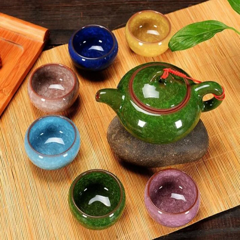 

2018 New delicate ice cracked glaze tea set Porrtery Teaset 1 teapot and 6 teacups Chinese Kung Fu tea set