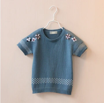 Осенний Детский свитер; платья для девочек; свитер с вышивкой и короткими рукавами; Осенняя детская одежда; модная детская одежда - Цвет: Y30625249 blue