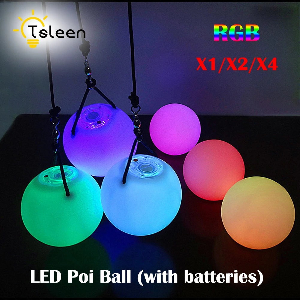 TSLEEN Free Delivery! 1 2 4 PCS LED Poi Balls LED RGB POI Thrown Ball Gentle Up For Stage Hand Prop Stage Efficiency Equipment