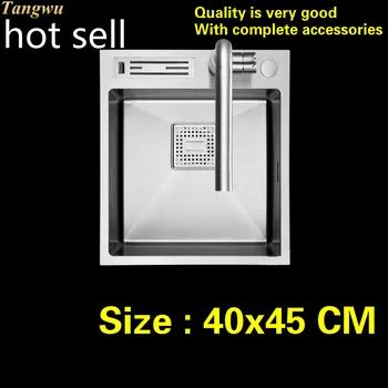 Online Free Shipping Standard Household Small Kitchen Manual Sink Single Trough Stretch Faucet 304 Stainless Steel Hot Sell 40x45 CM