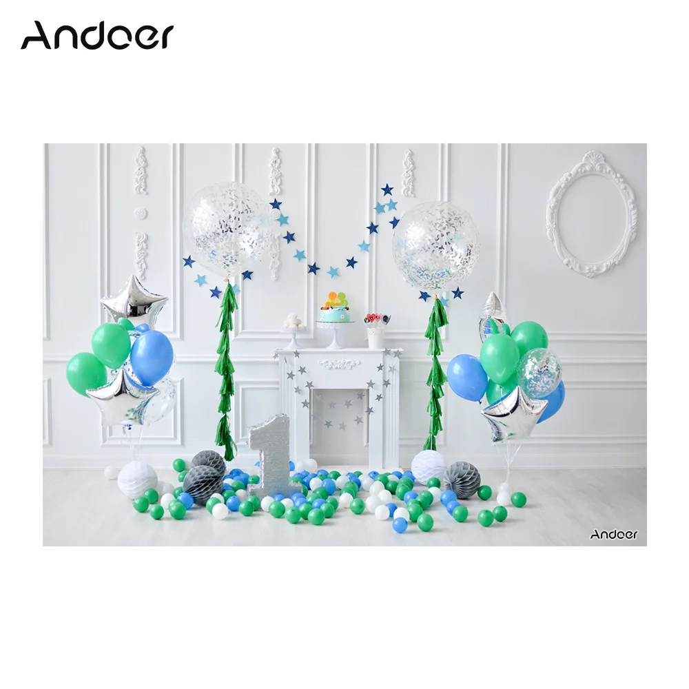 

Andoer 2.1 * 1.5m/7 * 5ft Birthday Backdrop Balloon Cake Windows Fireplace Photography Background Baby Kids Photo Studio