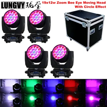 

Free Shipping 4pcs/lot Flight Case New Circle Effect 19x12W RGBW 4in1 Led Zoom Moving Head Light For Stage Disco Bar DJ