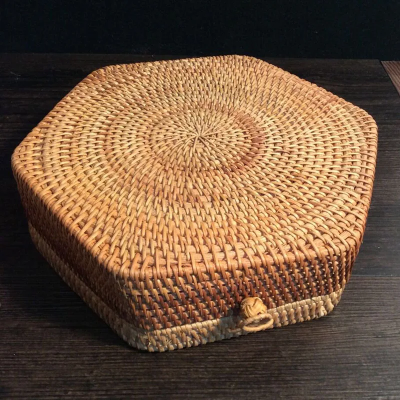 Vietnam Autumn rattan Rdensely knitted Pu 'er tin tea box organizer square tea tin storage box Elegant quality Jewelry Box gift
