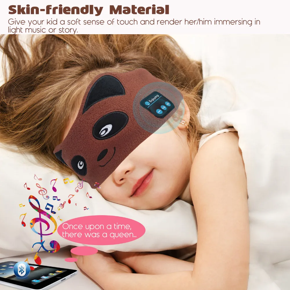 JINSERTA Kids Wireless Bluetooth Earphone Sleep Mask Cartoon Soft Earphones for Eye Mask Music Headset for Answering Phone