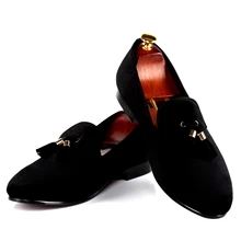 European Shoes Mens Tassel Dress Shoes Custom Black Velvet Loafers Leather Lining Shoes Free Shipping US Size 7-14