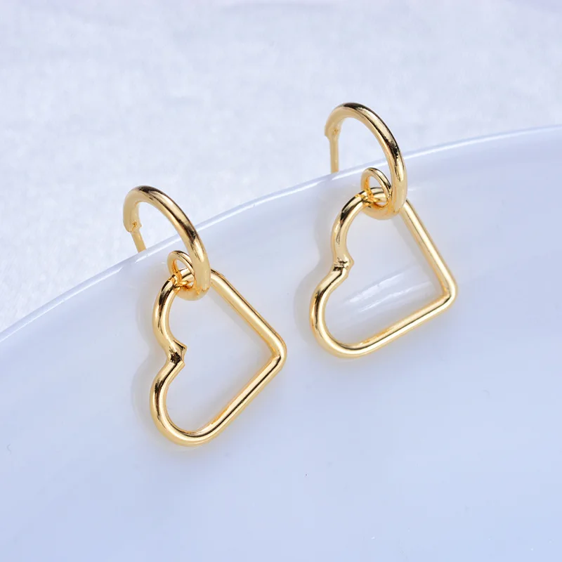 

(134) 6PCS 12MM 24K Gold Color Plated Heart Stud Earrings with 925 pins High Quality DIY Jewelry Making Findings Accessories